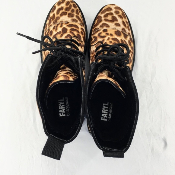 Farylrobin Womens Combat Boot Brown Calf Hair Leopard Print Platform Boot Sz 10 - Picture 8 of 11